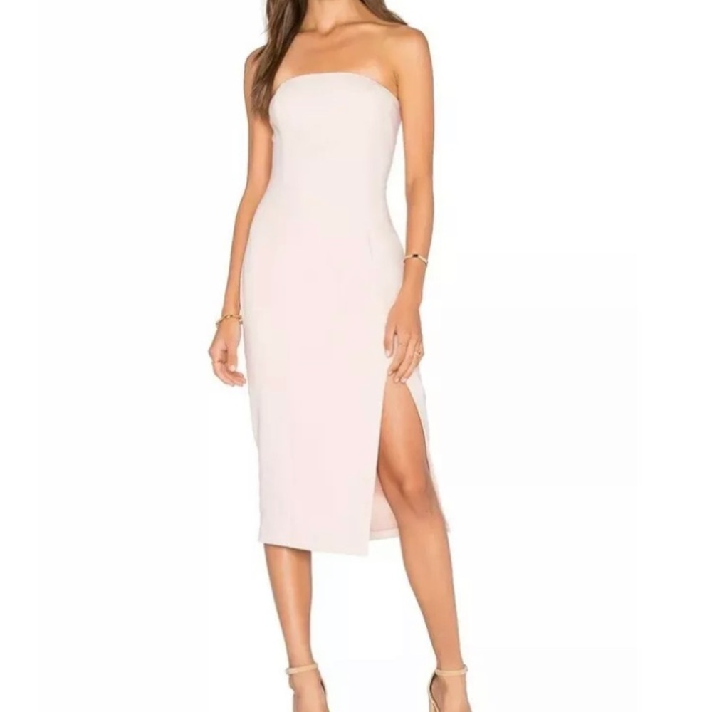 Jay Godfrey Women’s Thompson Dress Blush Pink Strapless midi cocktail side slit